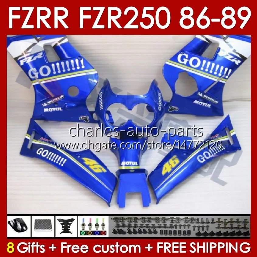 طقم Fairings لـ Yamaha FZR250R FZR250 FZR 250 R RR 86 87 88 89 FZR-250 Blue GO BODY 142NO.71 FZR250RR 86-89 FZRR FZR 250R 250RR