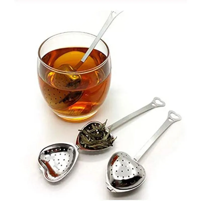 Filter Long Grip Tools Stainless Steel Mesh Heart Shaped Tea Strainer with Handle Spoon Teas Infuser Spoon Coffee Milktea Drinking Tool