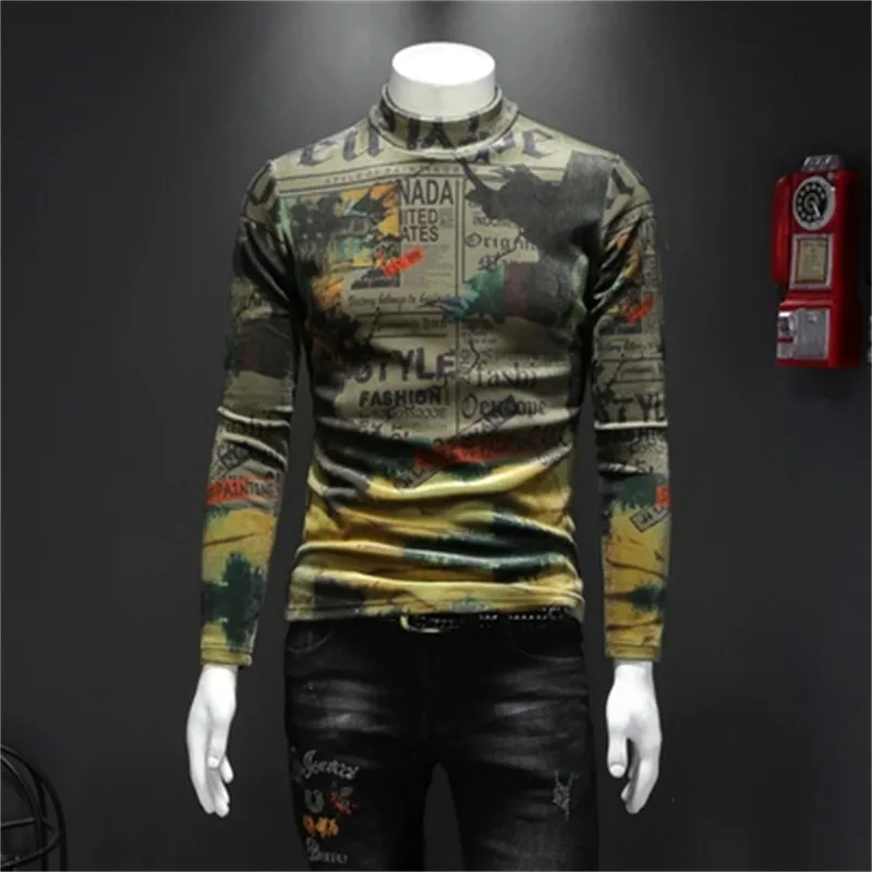 Herren-T-Shirts Plus Size 4xl-M Herbst Winter Turtleneck Langarm Streifte T-Shirts für Männer Kleidung 2023 Slim Fit Casual Tee Shirt Homme Sale Y2302