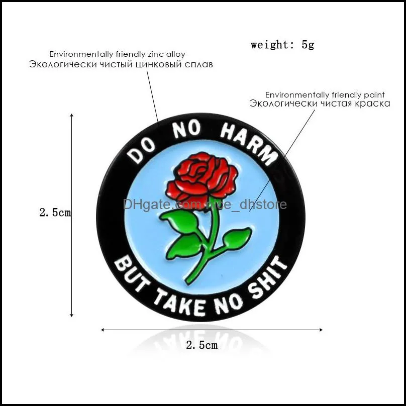 round rose badge enamel lapel pin do no harm but take no shit rose romantic brooch denim backpack cap accessories punk gifts