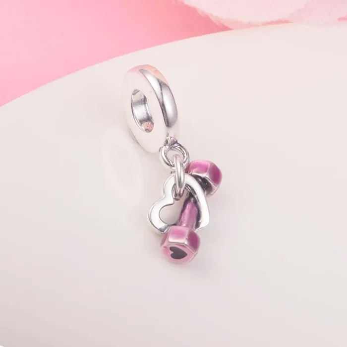 Autênticas contas de prata esterlina 925 com halteres e pingentes de coração para joias estilo Pandora europeu, pulseiras, colar, faça você mesmo, presente para mulheres 799545C01