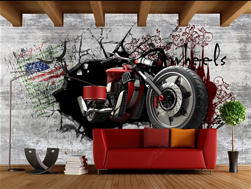 Niestandardowa tapa 3D Mural retro nostalgiczny motocykl tła ścienne murale dekoracja malowanie sypialni salonu