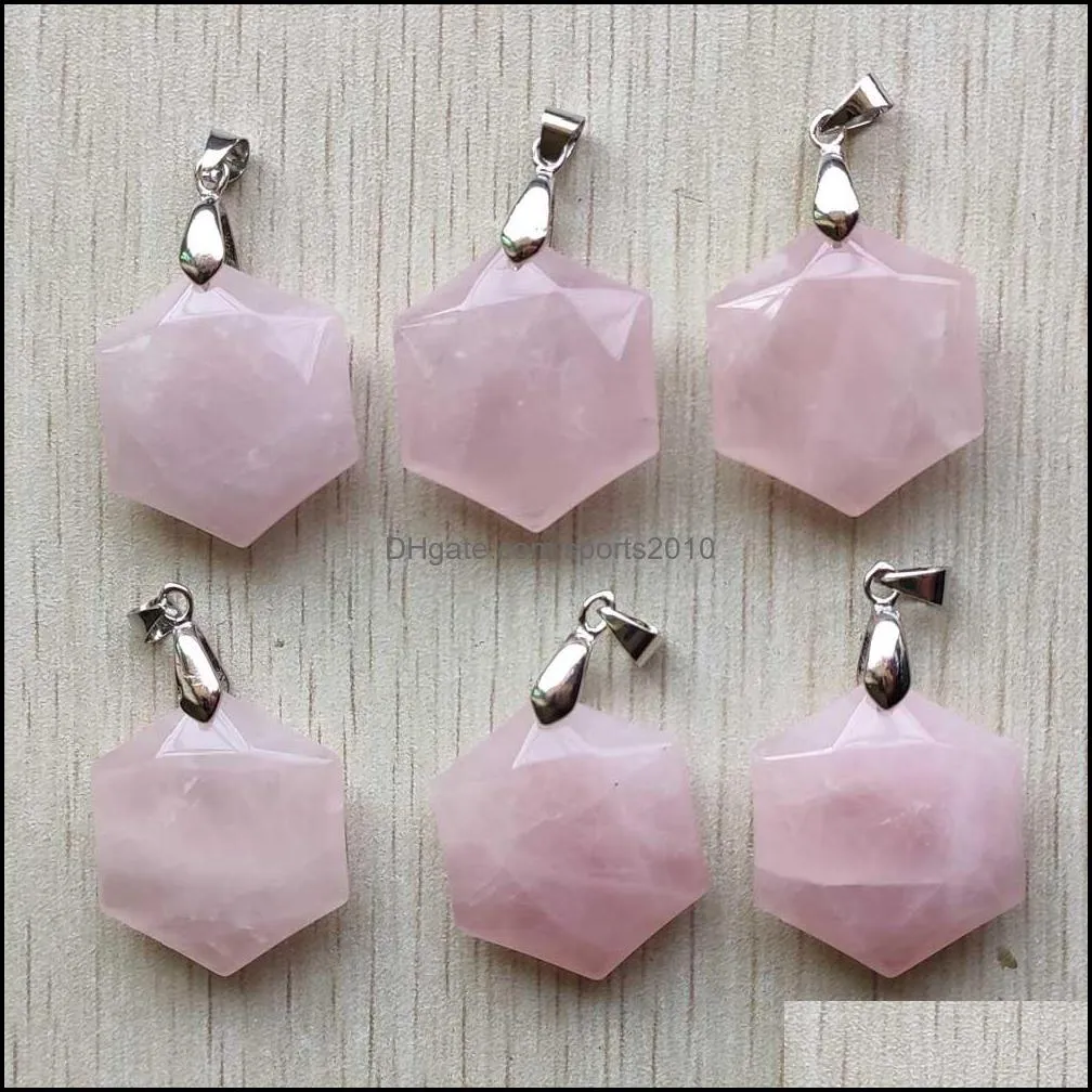 mix natural quartz stone charms faceted hexagon pendants for diy necklace jewelry accessories making sports2010