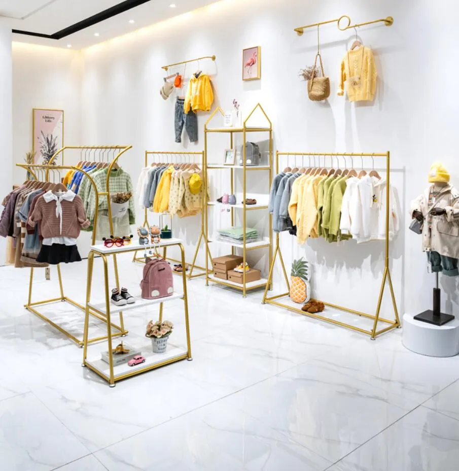 Childrens Clothing Store Display Shelf Bedroom Store Floor Type Golden