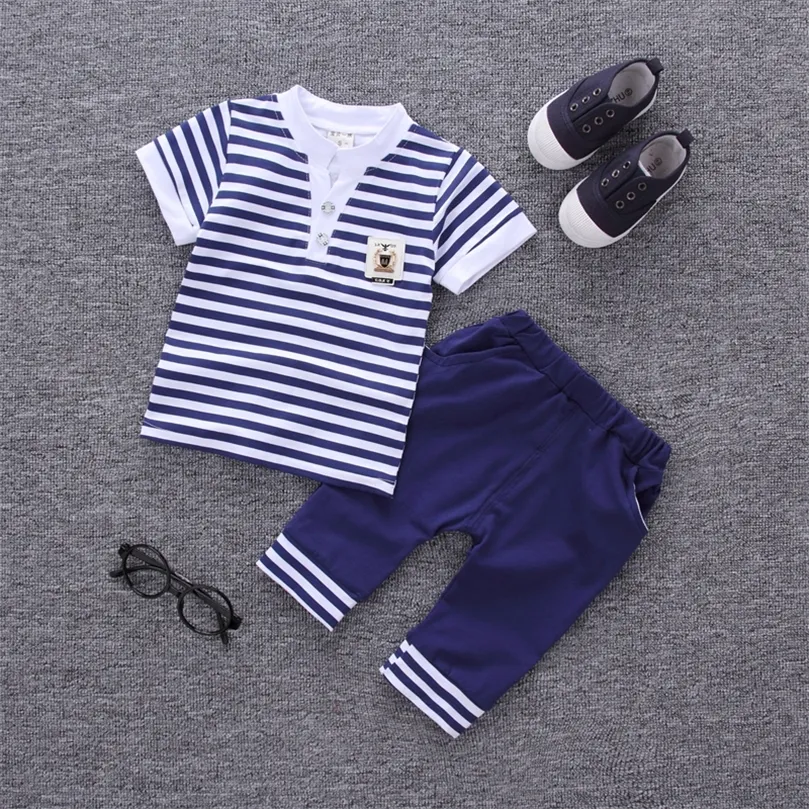 Summer Kids Sailor Suit Striped T Shirt Short Pants For Toddler Boys Clothes Sets Born Baby Outfits 1 2 3 4 Years 220507