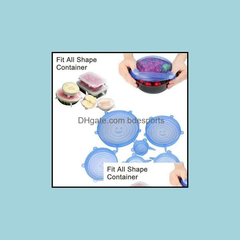 6pcs/set reusable silicon stretch lids universal lid silicone food wrap bowl pot lid silicone cover pan cooking kitchen stoppers