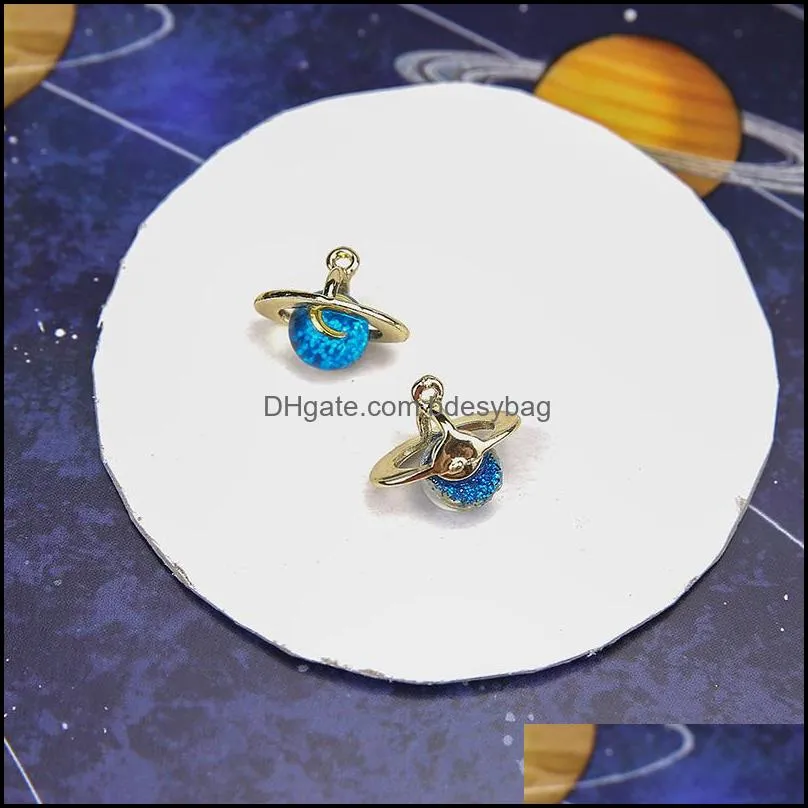10pcs 3D Moon Planet Enamel Charms Alloy Glitter Space Pendants Fit Earrings Bracelet Making Material DIY Jewelry Accessories