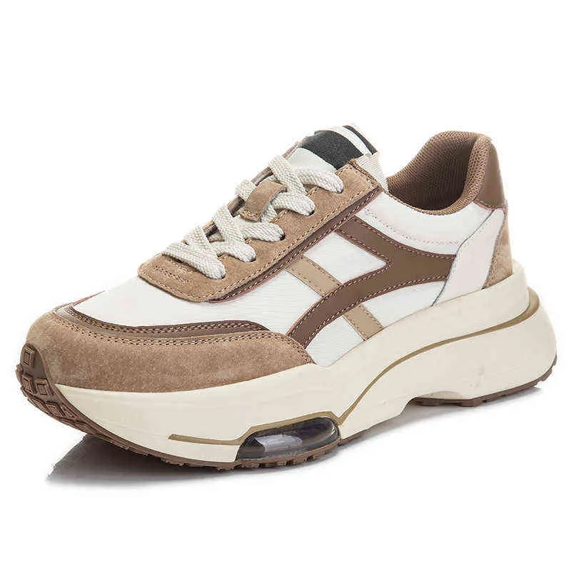 Zuigfilm Bottom Leather Sports Shoes Dames 2022 Nieuwe lente dames verhoogde hardloopcasual lederen damesschoenen G220610