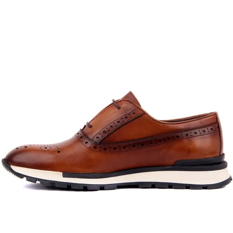 Sail Lakers-Tan Leather Lace-Up Men Casual Derby Shoes Brand Classic Dress Wedding Formal 220324