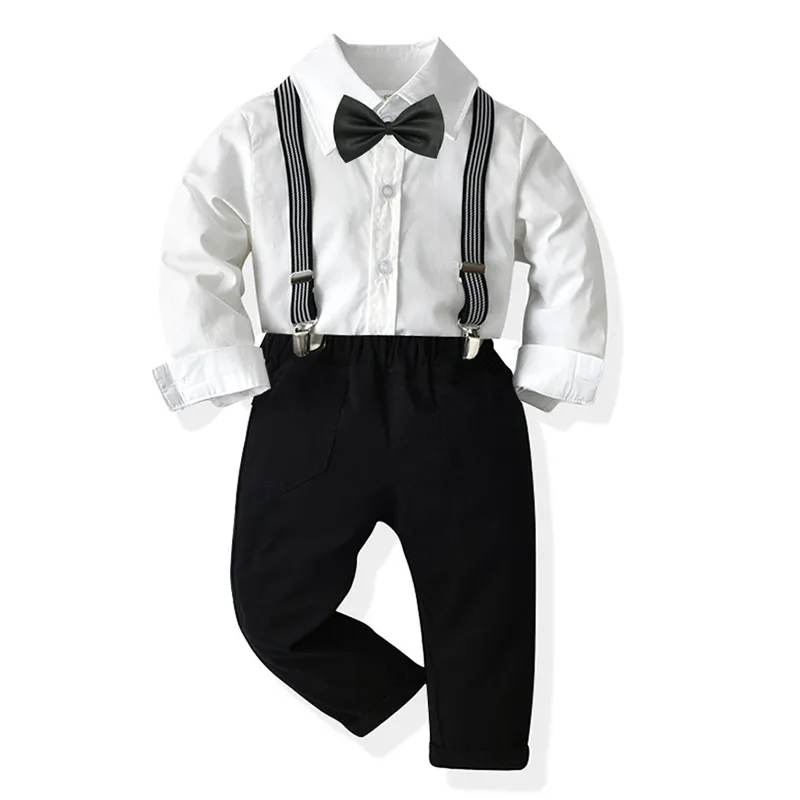 Children Boys Formal Clothing Sets Toddler Boy Gentleman Long Sleeve White Shirt Suspenders Pants Wedding Birthday Party Dress 220714