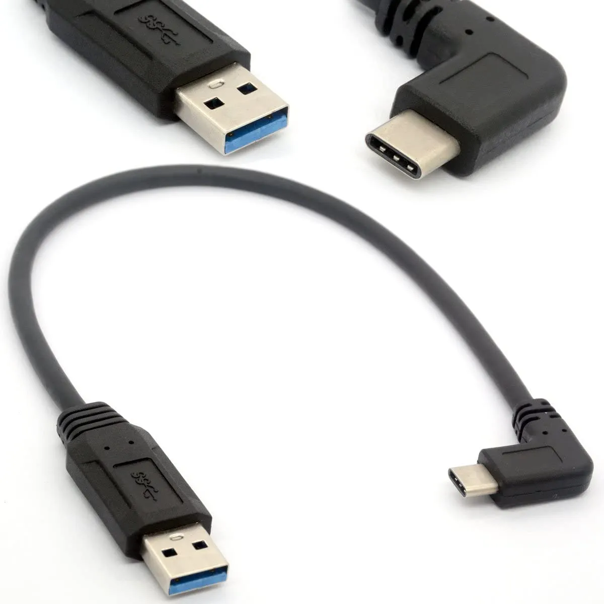USB-C-Konverter-Adapterkabel, USB 3.0 A auf Typ C, rechts/links abgewinkeltes Datensynchronisations-Ladekabel, 90 Grad