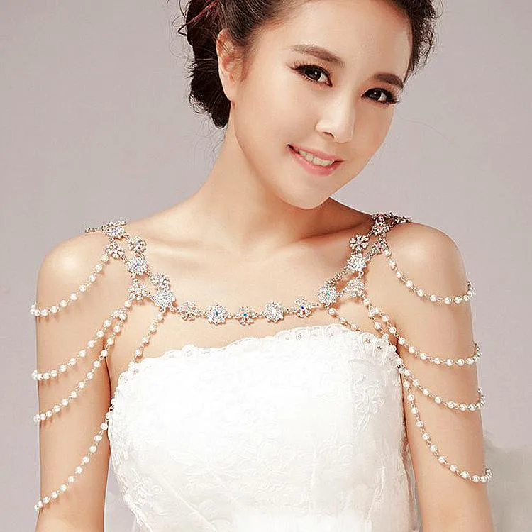 Naszyjniki wisiorek moda unikalna perła łańcuch na ramię ślub biżuterii ślubnej na dwa sposoby noszenia naszyjnika kryształowy kryształowy kwiat Kobiety