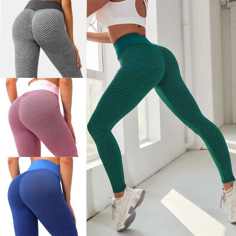 Women Yoga Pants Hip Leggings Honeycomb Trousers Running Booty Scrunch  Leggings 