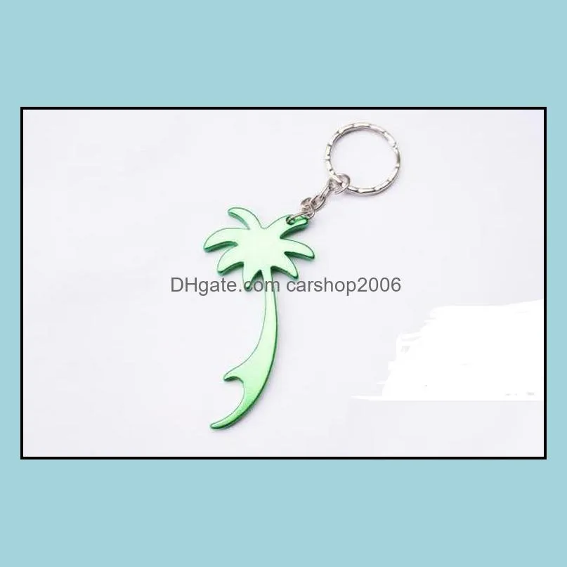 hot sale multi color palm tree shape keychains beer soda can bottle opener key ring household kitchen tool sn2282