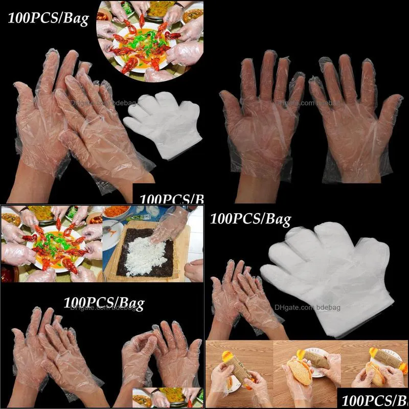 100pcs/set Plastic Clear Disposable Gloves Polythene Avoid Direct Touch Catering Hairdressers Butchers Vegetable