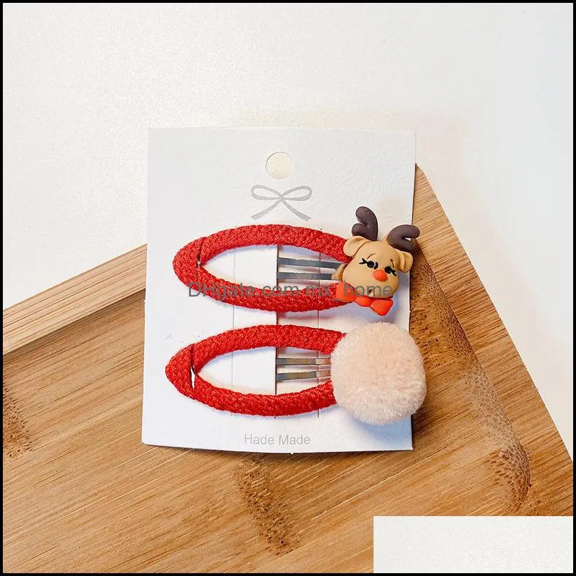 2 pcs korea children`s cute cartoon christmas bb clip fashion sweet girl princess festive red hairball hairphair accessories