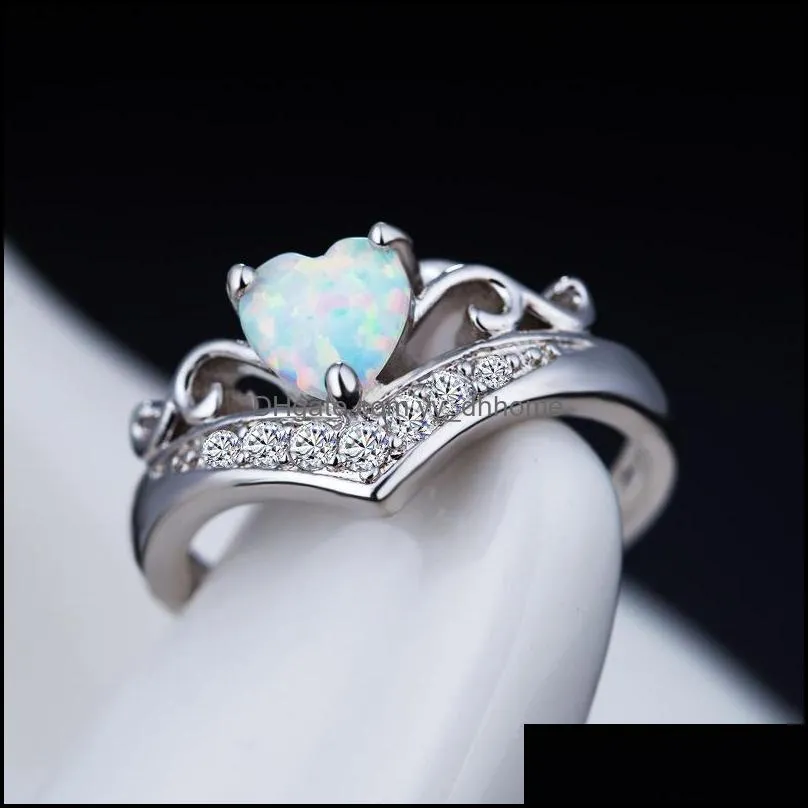 Romantic Lady Opal Ring Creative Heart Shaped Hot Selling Ring Engagement Ring Gift For Women Girls