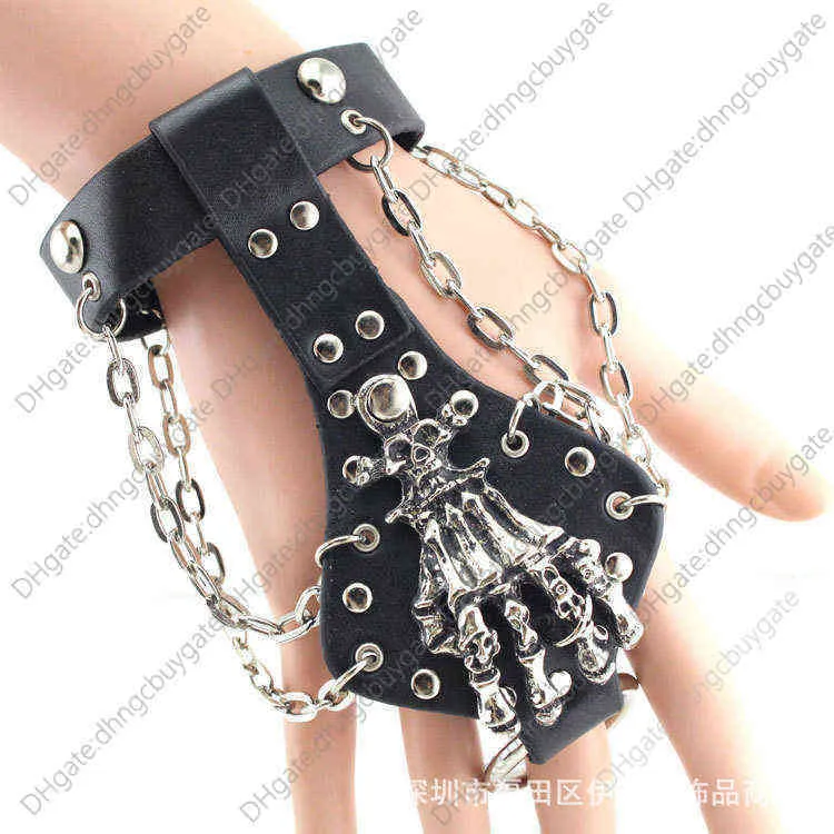 PB13 Nicht-Mainstream-Niet-Kette Punk Lederarmband Ghost Head Claw Finger