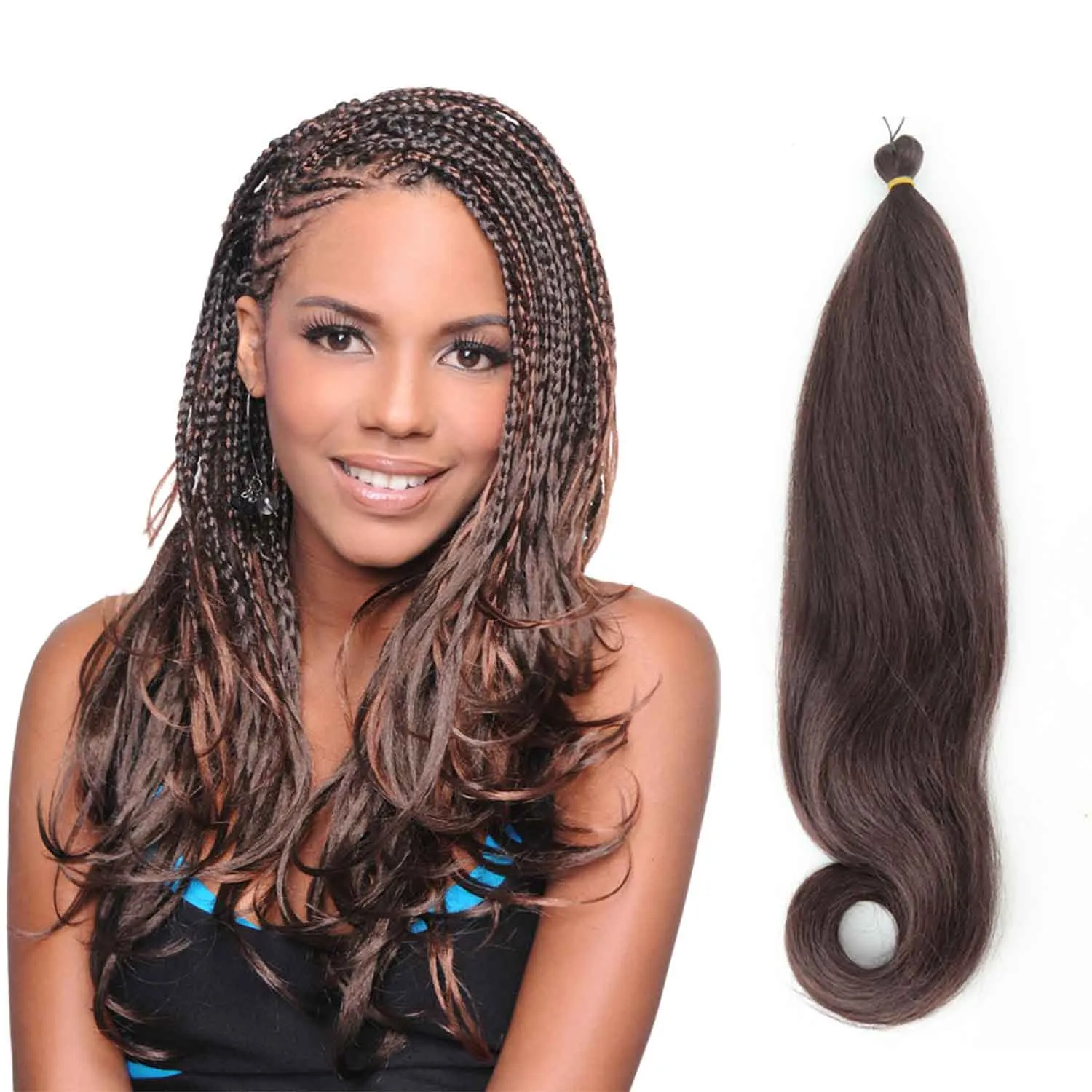 Yaki Pony Wavy Pre Stretched Synthetic Hair ExtensionsYaky Straight Braiding Hair With Curly Ends Kanekalon 24Inch 70g Crochet Braids