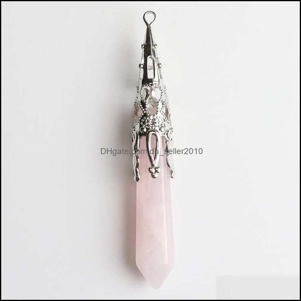 natural crystal hexagon prism shape chakra stone charms rose quartz pendants for jewelry accessories diy making dhseller2010