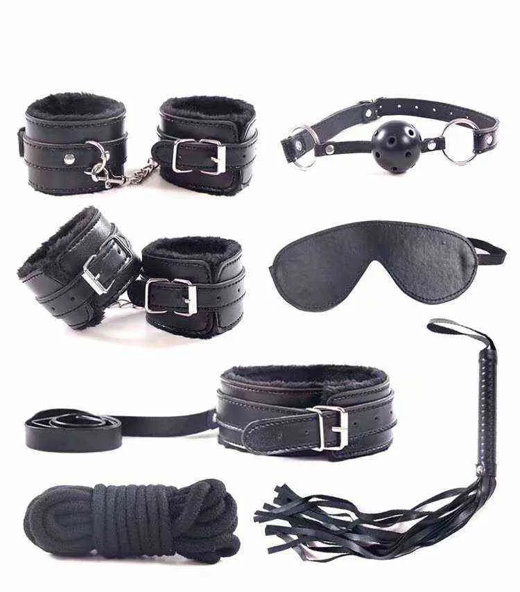 PU Leather BDSM Bondage Set Handcuffs Footcuff Whip Rope Blindfold Gag  Couples