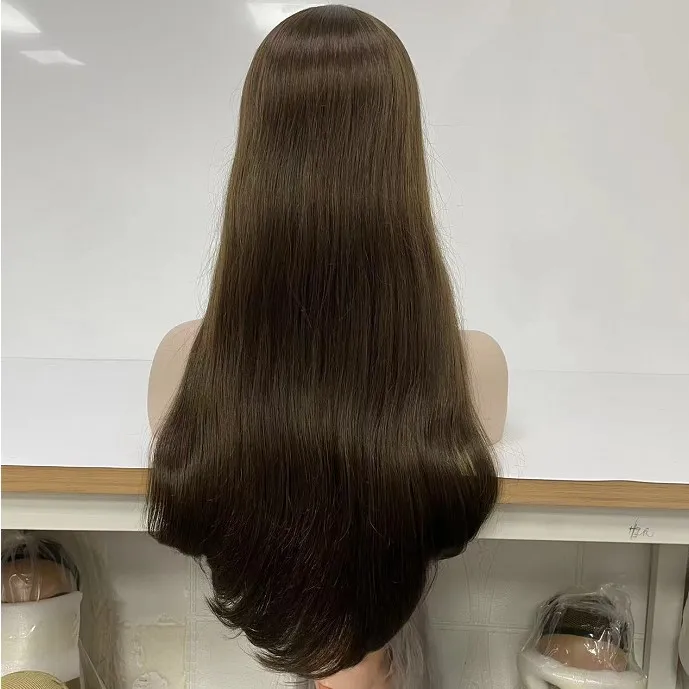 4x4 ipek üst Yahudi peruklar sıcak satan ipek düz açık kahverengi renk 6# Brezilya kütikülü hizalanmış bakire insan saçı koşer peruk beyaz kadın için hızlı ekspres teslimat