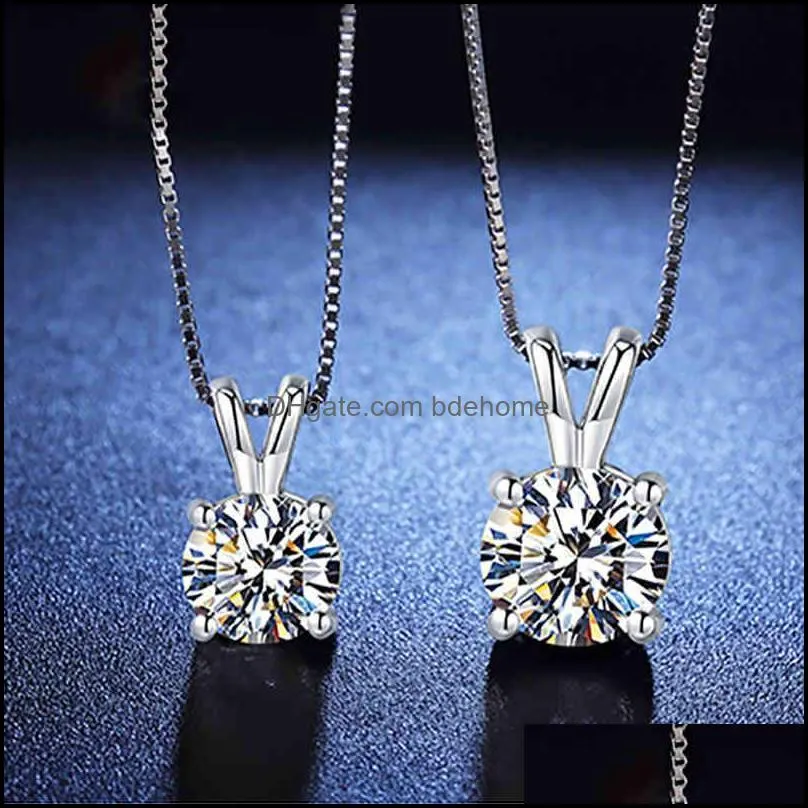BOEYCJR 925 Silver 1ct/2ct F color Moissanite VVS Engagement Elegant Wedding Pendant Necklace for Women Anniversary Gift