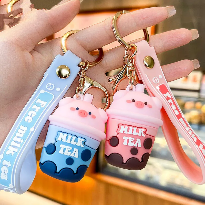 Festa do Keychain de Cartoon Favor Favor Pig Chave de Tea Milky Keyring com Acessórios para Acessórios Fasgion Chain Chain Stay Pinging Pingnder