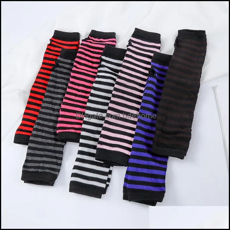 Unisex Long Fingerless Gloves Arm Cover Striped Cotton Wrist Sleeves Warmer Sleeve Knitted Gloves Womens 20220104 T2