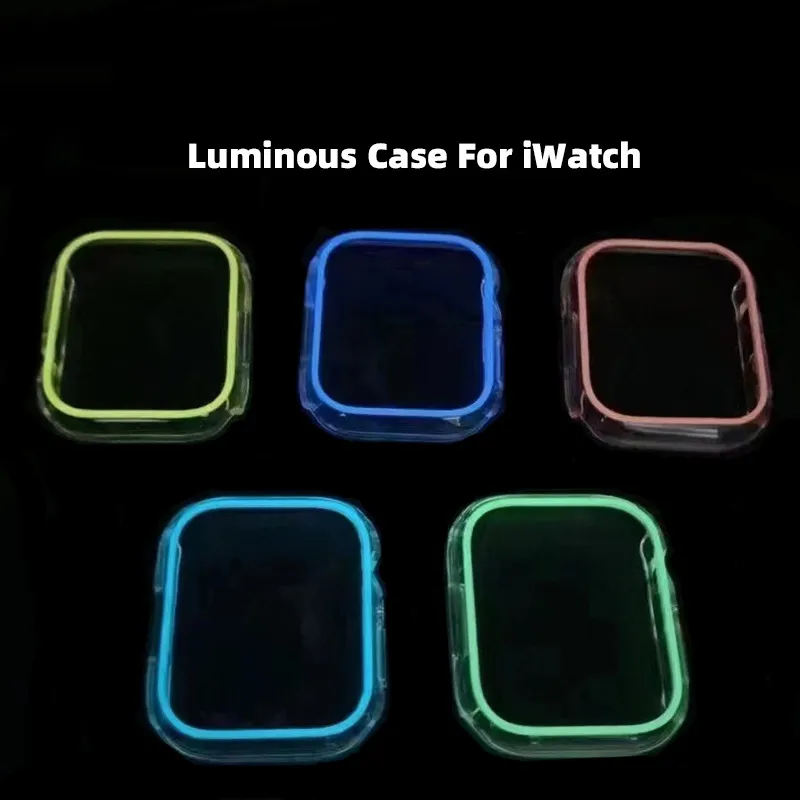 Luminous Watch Case na zegarek Apple 41 mm 45mm 44 mm 42 mm 40 mm 38 mm puste pół pakietu PC Cover IWatch 7 6 5 4 3 SE Akcesoria opaski do obserwacji