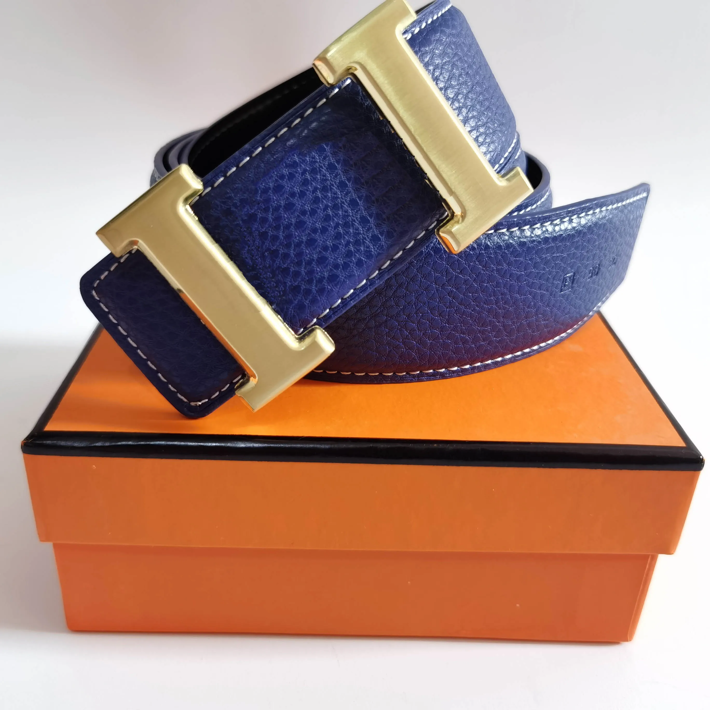 Belts Mens Belt Fashion Men Leather Black Business Women Gold Buckle Womens Classic Casual Ceinture with Orange Box