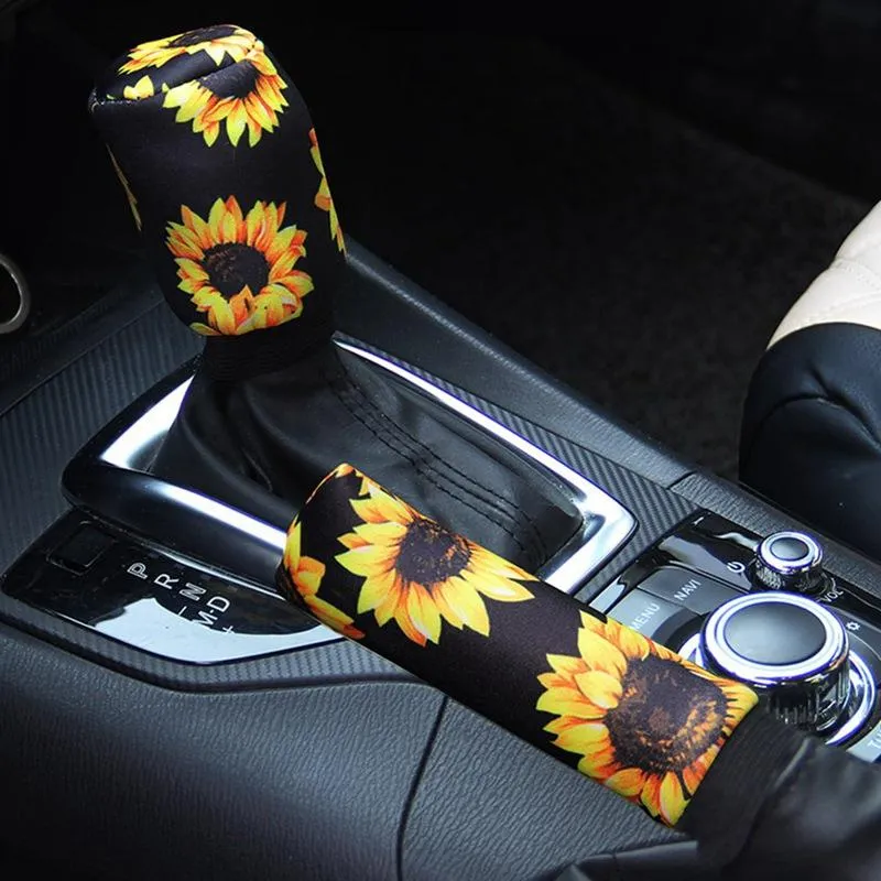 Lenkradbezüge 2 Stück/Set Neopren-Sonnenblumen-Autoabdeckung mit Sicherheitsgurtpolstern WinterabdeckungSteering