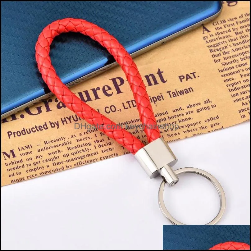 wholesale price PU Leather Braided Woven Rope Key Rings DIY bag Pendant KeyChain Holder Car Keyring Men Women Keychains