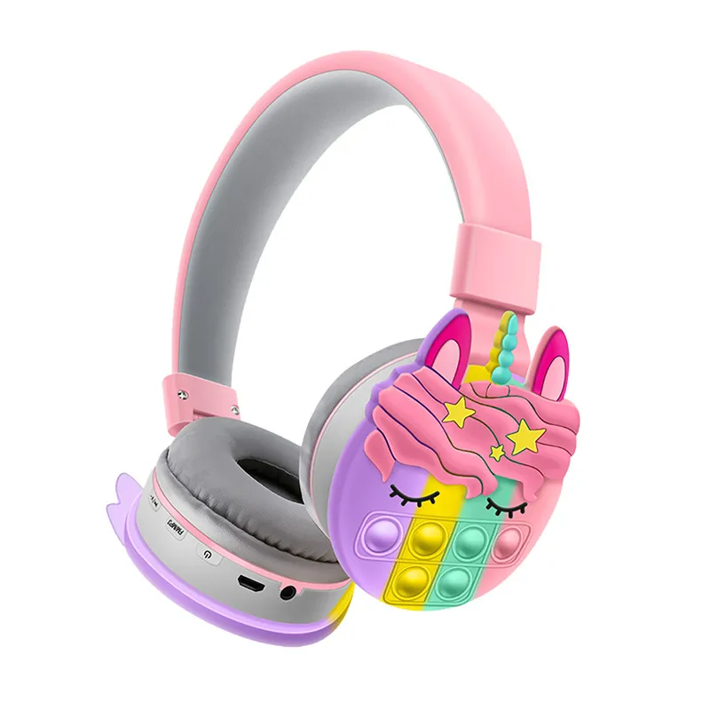 Unicorn Bluetooth Earphones Earbuds Headphone with Pop Bubble Silicone Rainbow Headphones Color Stereo Wireless Kids Headset for Mobile Phones Tablets