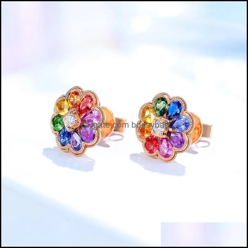 stud trend flower earrings with rainbow cubic zirconia elegant rose gold jewelry for women wedding birthday giftstud