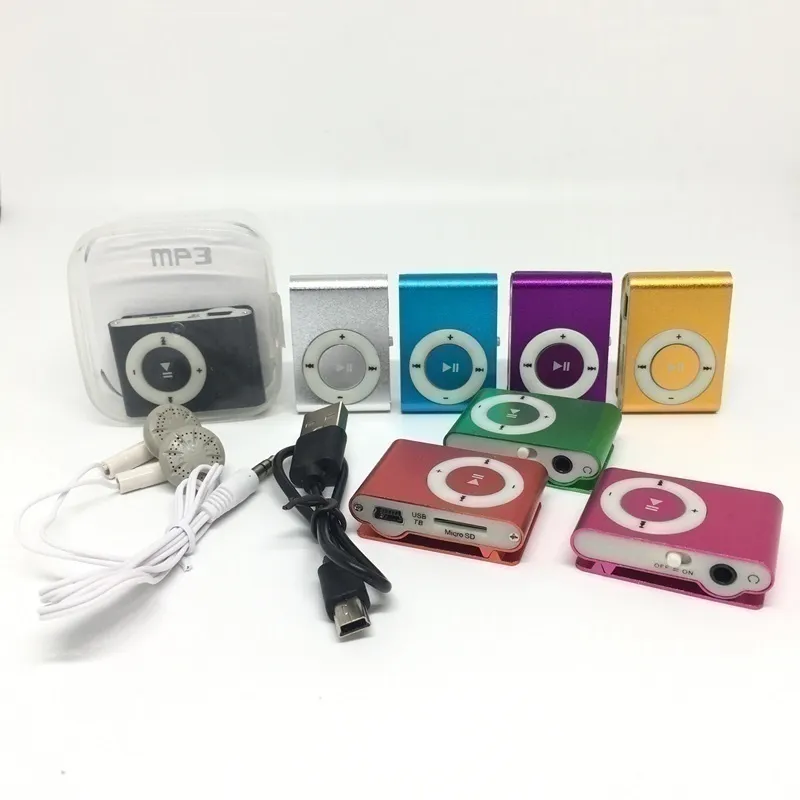 Partihandel Mini Clip Mp3 Player USB Cable Earphone med SD/TF -kortplats 8 Färger utan LCD -skärm vs Metal MP4 Musikspelare Elektronik