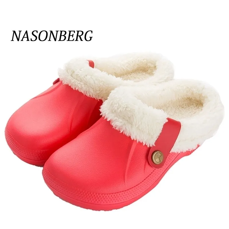 Nasonberg Home Slipper z futrzanymi zimowymi kapciami trzymaj ciepłe buty Kobieta Czarna szara wodoodporna Y200106
