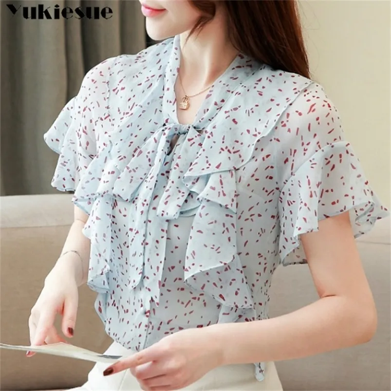 summer short sleeve ruffless women s shirt blouse for women blusas womens tops and blouses chiffon shirts ladie s top plus size 210412