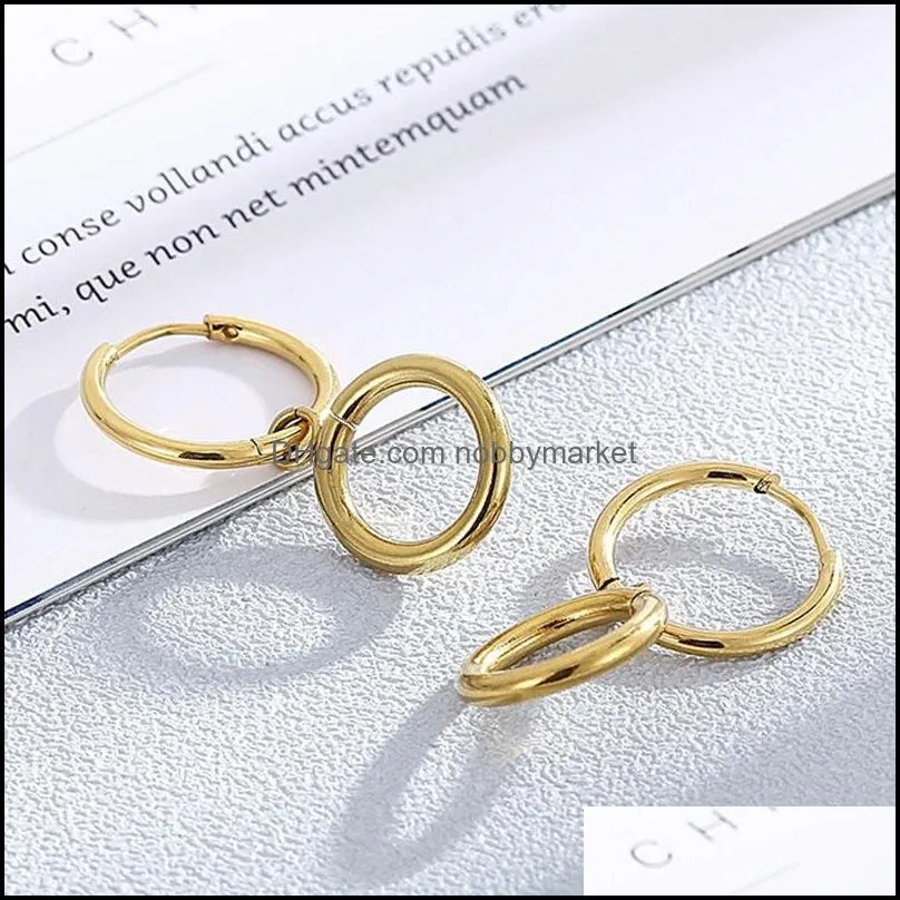 Dangle & Chandelier Personalized Hip-hop Trendy Gold Circle Buckle Earrings Accessories Stainless Steel Earring Hooks Clasps Hoop Drop