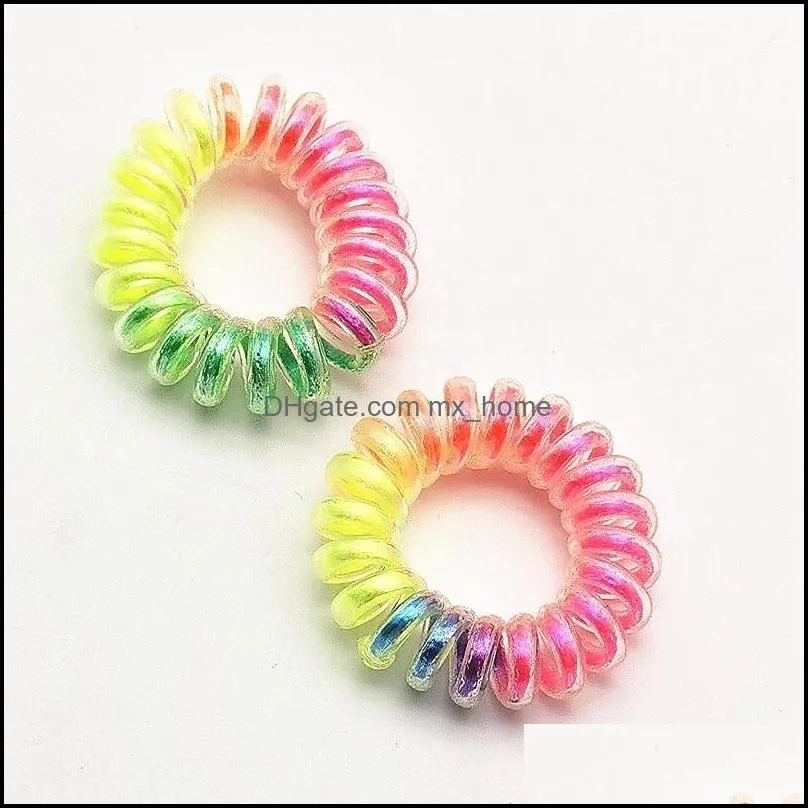 Women Girls Elastic Hairbands Spiral Shape Coil Hair Ties Circle Telephone Wire Line Headband Rainbow Gradient Headwear Accessories