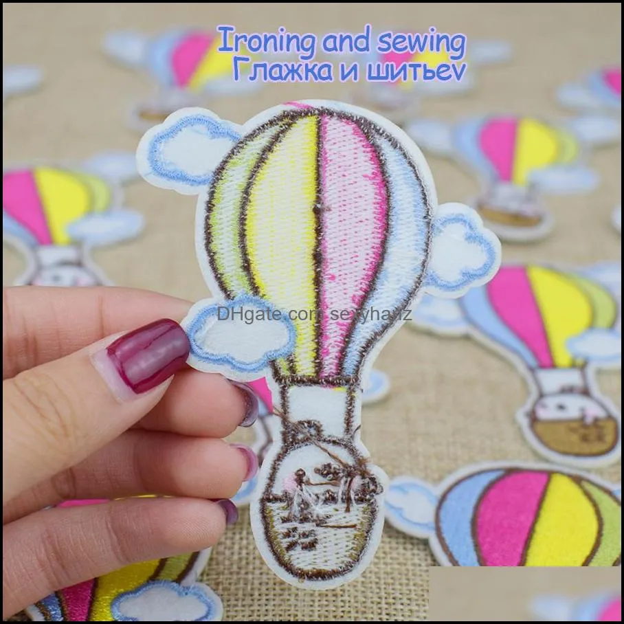 10pcs diy sky cloud hot air balloon sewing embroideredes for cute cartoon clothes applique iron on garment accessories