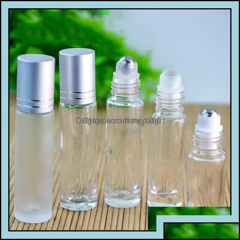 Packing Bottles Office School Business Industrial 10Ml  Oil Roll-On Transparent Frosted Glass Bottle Stainless Steel Roller