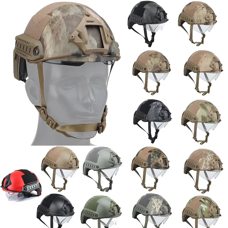 MH Capacete tático rápido com óculos de proteção ao ar livre Airsoft Paintabll Tiro com capacete de capacete engrenagem abds hellem versãoNo01-006