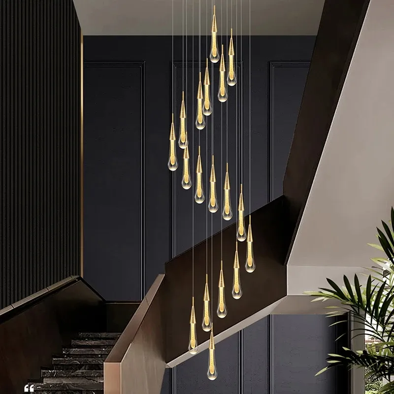 Lámpara LED de escalera de villa moderna para sala de estar, comedor,  iluminación interior del hogar, lámparas de escalera de pasillo, lámparas  de