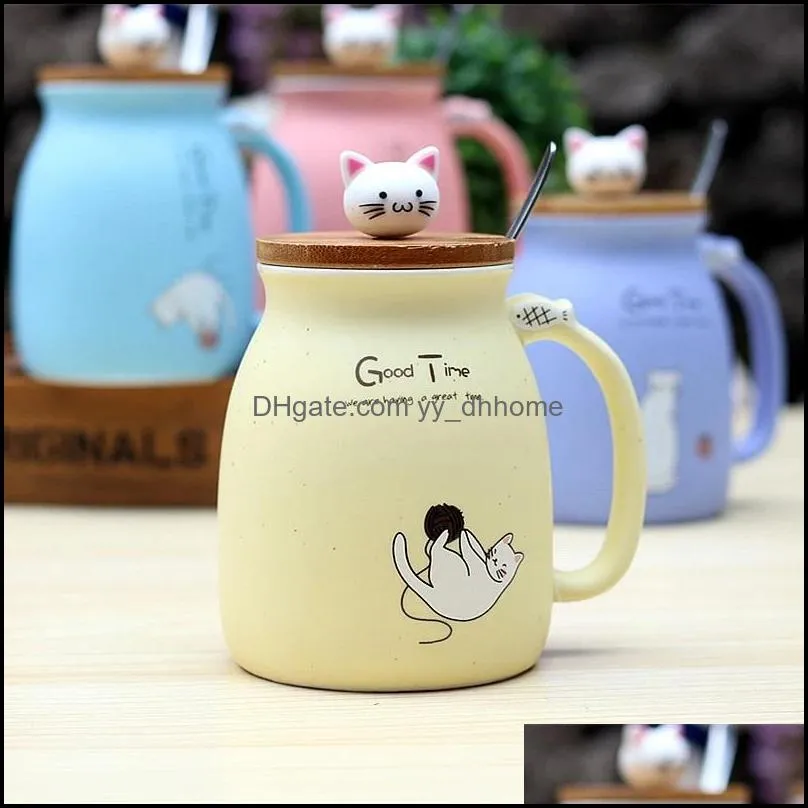 cartoon ceramics cat mug with lid and spoon coffee milk tea mugs breakfast cup drinkware novelty gifts wll735
