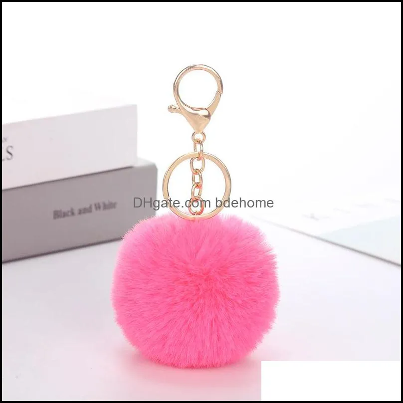 lovely keychains women`s pom poms faux rex rabbit fur 8cm ball key chains girl bag hang car key ring pendant