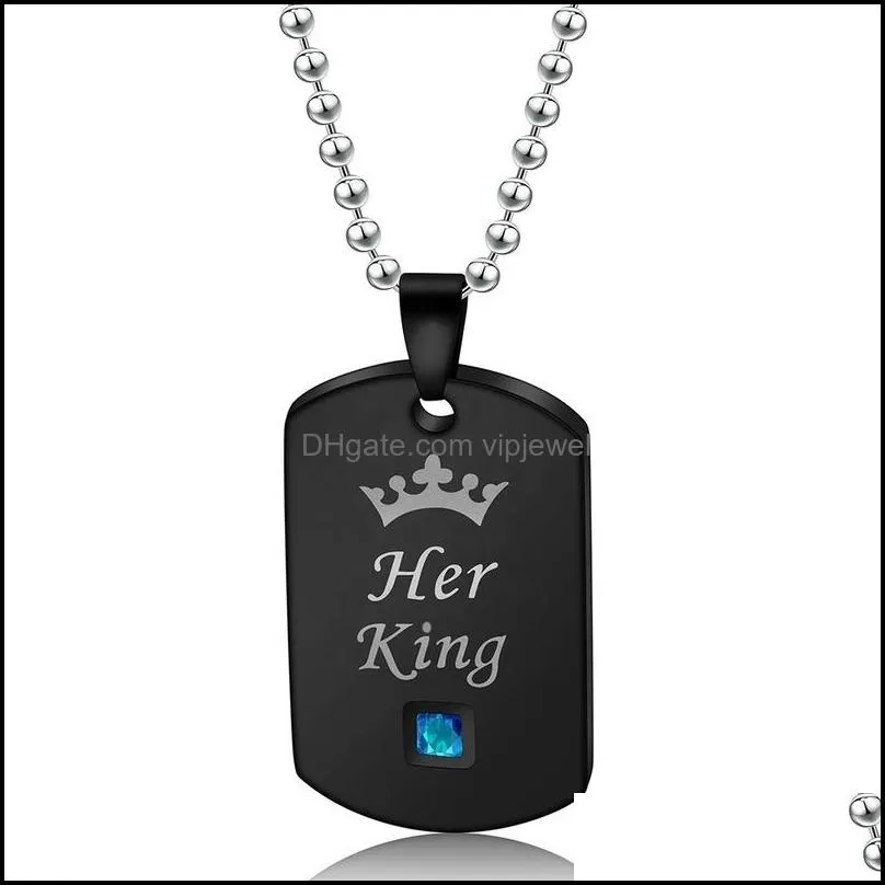 wholesale fashion stainless steel his queen her king necklace crystal couple necklaces
