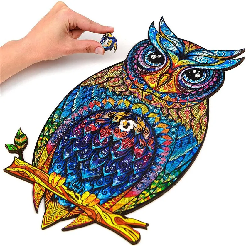 Unique Wooden animal Jigsaw Puzzles Mysterious Owl Puzzle Gift For Adults Kids 