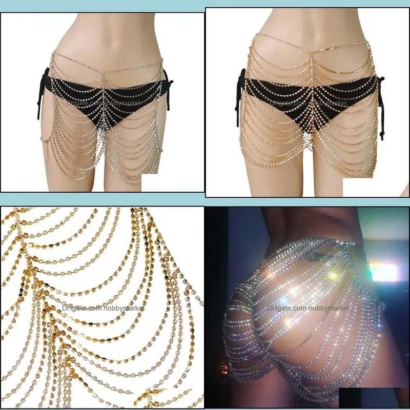 Other Sexy Waist Body Chain Women Shiny Diamante Hollow Out Multilayered Clubwear Lady Bikini Jewelry