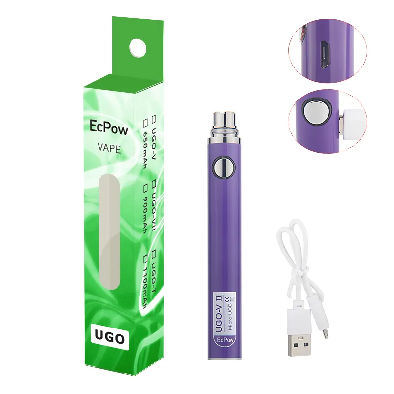 Ecpow UGO V3 V II 510 Thread Battery Variable Voltage Micro USB Rechargeable EGO Vape Pen 650 900 mAh Evod VV Preheat Passthrough&Charger